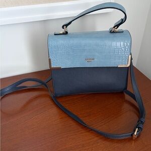 Dune Tri-Tone Blue Croc-Texture Top-Handle Crossbody Bag
